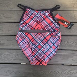 TYR Womens Durafast Pacific Plaid Diamondfit Workout Bikini Set Sz 32/XS NEW